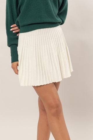 High Waist Knit Pleated Flare Mini Skirt