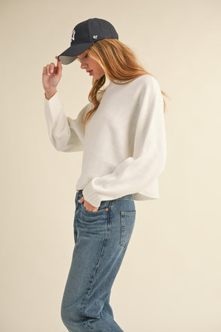 Round Neck Dolman Sleeve Cropped Sweater