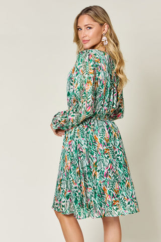 PREORDER Printed Drawstring Waist Long Sleeve Dress 2 Colors