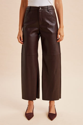Stretch faux leather wide pants