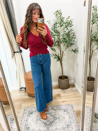 Simply Darling Ribbed Crossover Top Burgundy