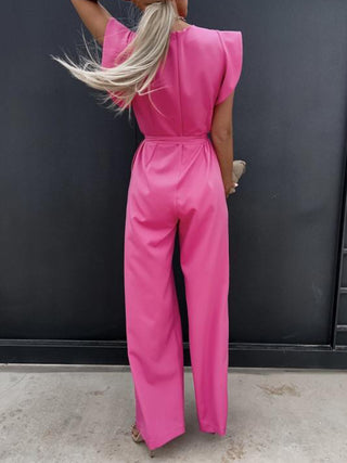 PREORDER Ruffled Round Neck Cap Sleeve Jumpsuit