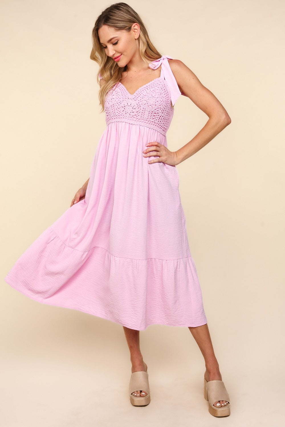 Crochet Lace Ruffle Hem Cami Midi Dress Estornes&Boor Boutique Crochet Lace Ruffle Hem Cami Midi Dress Estornes&Boor Boutique
