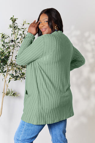 Ribbed Open Front Cardigan with Pockets 5 COLORS