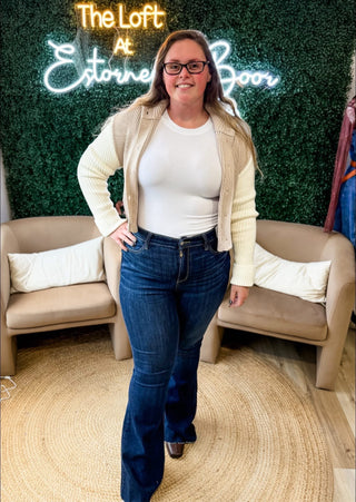 Contrasting Sleeves Button Cardigan