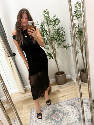 Elevated Evening Black Mesh Dress