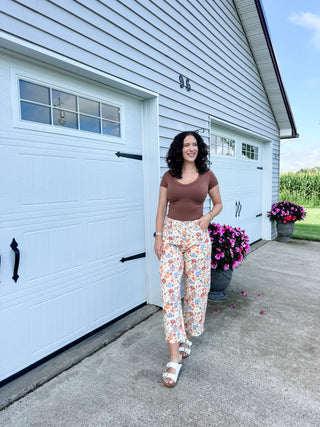 BiBi Washed Floral Printed Twill Barrel Pants