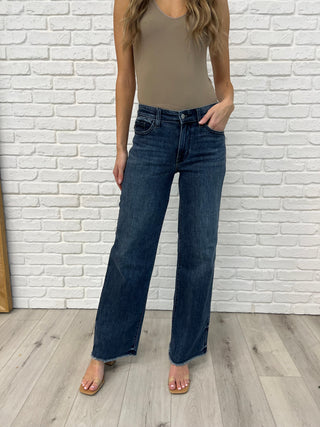 JUDY BLUE Addie Mid Rise Vintage Wash Wide Leg Jeans