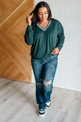 All Out Comfort V-Neck Pullover in Midnight Green