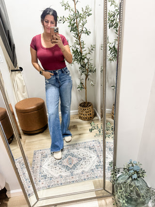 Ribbed Scoop Neck Compressive Short Sleeve 3 Colors ONE SIZE