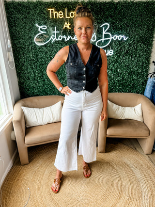 Anniewear Stretch Wide Leg Crop White Denim