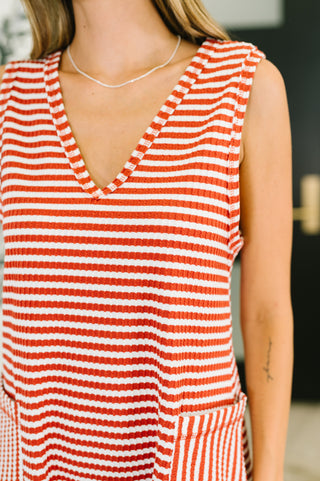 Caught You Staring Ribbed Knit Romper in Rust