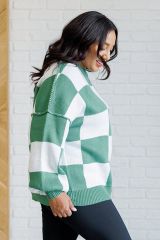 Check Yourself Checkered Sweater in Green