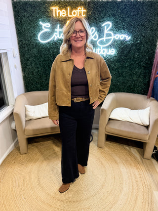 Anniewear Stretch Wide Leg Crop Black Denim