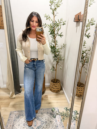 Contrasting Sleeves Button Cardigan