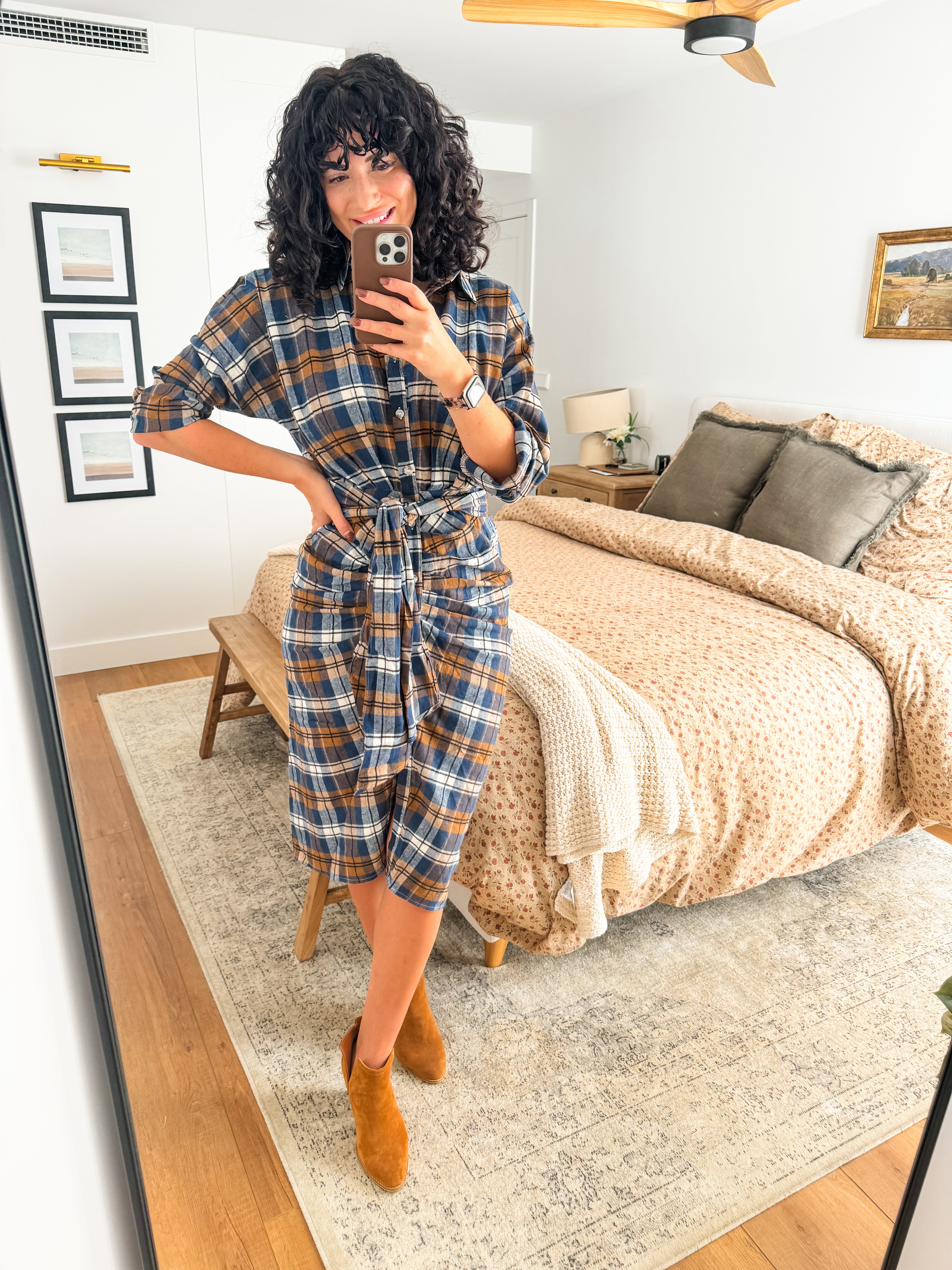 Plaid Flannel Front Tie Button Down Shirt Dress Estornes&Boor Boutique Plaid Flannel Front Tie Button Down Shirt Dress Estornes&Boor Boutique