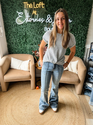 Heather Twist Bottom Knit Top Grey