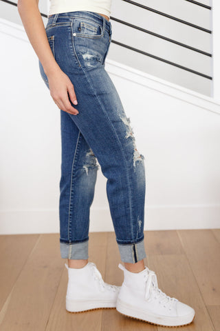 JUDY BLUE Danny Mid Rise Cuffed Destroyed Boyfriend Jeans