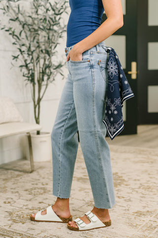 Judy Blue Dawn Mid Rise Ankle Straight w Bandana Loops