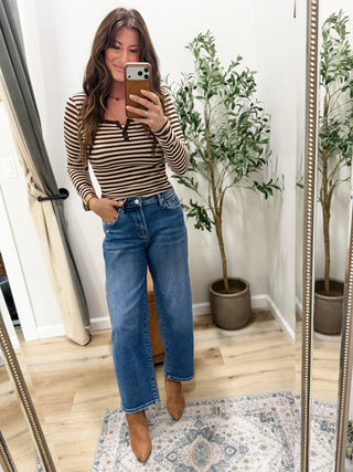 Stripe Henley Long Sleeve Top
