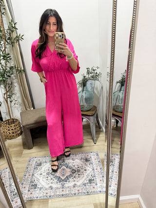 Surplice Wide Leg Jumpsuit with Pockets