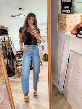 Anniewear COMFY TUMMY CONTROL STRETCH BARREL LEG TAPERED JEANS