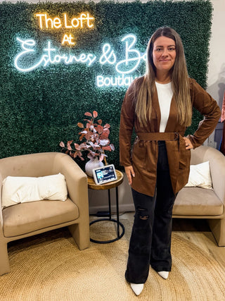 Working Hard Suede belted Cardi