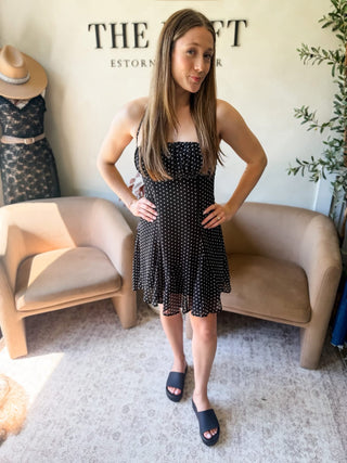 Pretty In Polka Dots Halter Dress Black