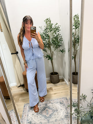 Striped Tie-Front Sleeveless Top and Pants Set