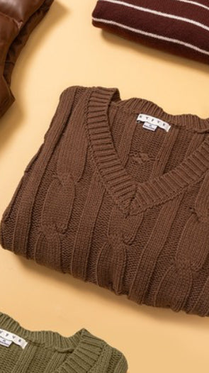 Very Wishful V Neck Cable Sweater 2 Colors