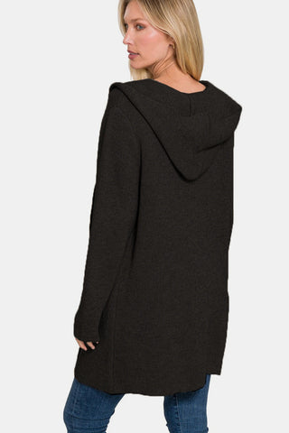 Hooded Open Front Cardigan with Pockets