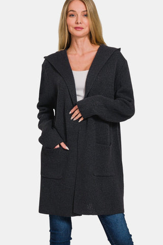 Hooded Open Front Cardigan with Pockets