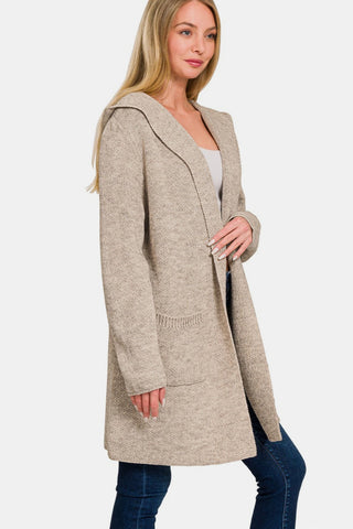 Hooded Open Front Cardigan with Pockets