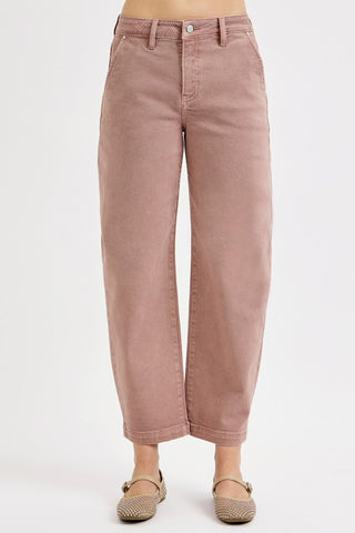 Risen Andrea High Rise Mauve Barrel Jeans