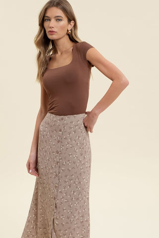 The Way It Is Mocha Button Skirt