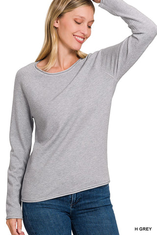 Round Neck Rolled Hem Sweater Grey