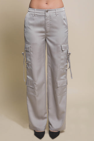 Running To You Satin Cargo Pants Silver