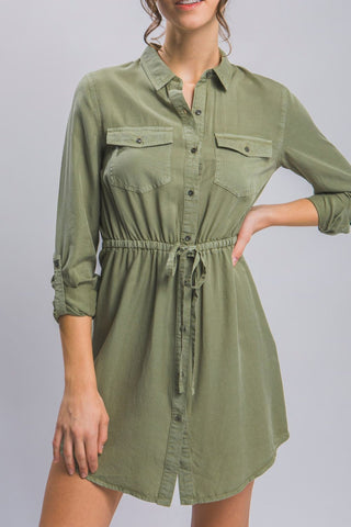 Kristen Shirt Dress in Light Olive