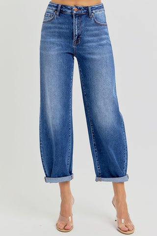 Risen Alexia Dark Wash Mid Rise Crop Barrel