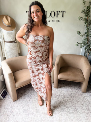 Mocha Rose Strapless Dress