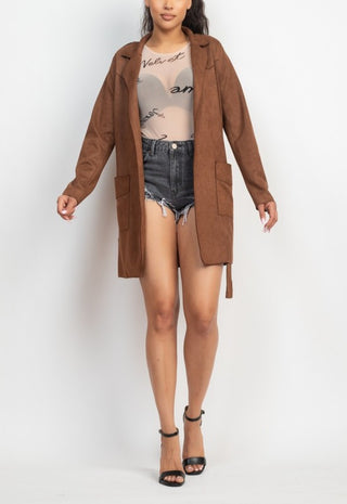 Working Hard Suede belted Cardi