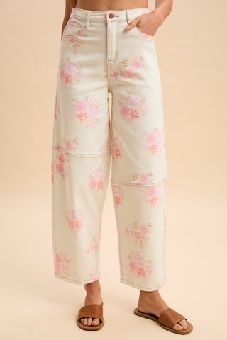 Anniewear Rose Printed Barrel Jeans
