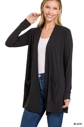 Slouchy Pocket Open Cardigan Black