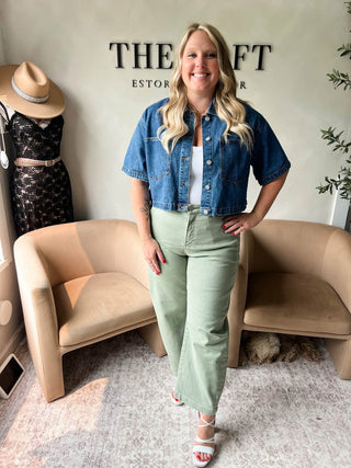 Risen Andrea High Rise Olive Barrel Jeans