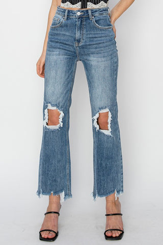 Risen Katrina Distressed High Rise Crop Straight