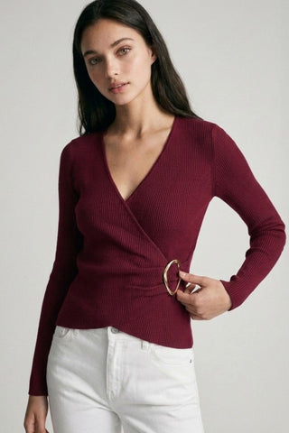 Simply Darling Ribbed Crossover Top Burgundy