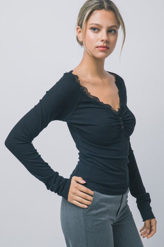 Main Character Lace Trim Top Black