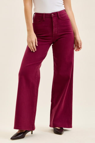 Judy Blue Jenna Wide Leg Cranberry Jeans