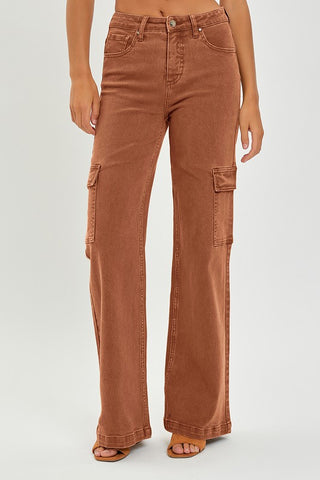 Risen Annie High Rise Cargo Jeans in Brown