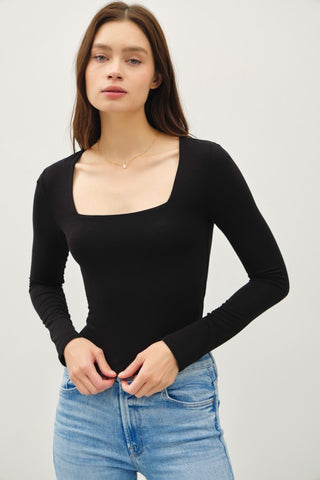Soft Core Square Neck Long Sleeve Black